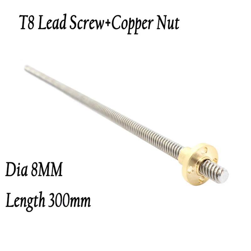 

2pcs Anet 300mm leadscrew T8 Lead Screw/Thread Rod Dia 8MM Pitch 2mm with free Copper Nuts for Prusa I3 3D printer&CNC parts