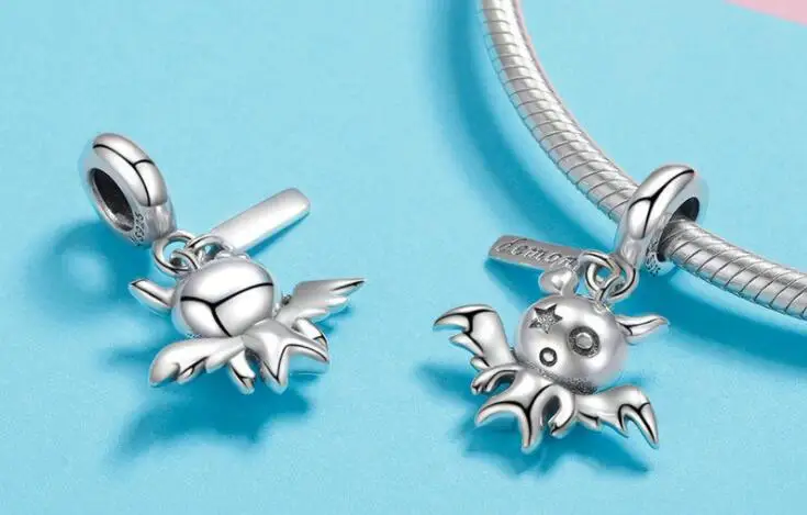 The Christmas DEALS 100% 925 Sterling Silver Cute Demon Pendant Fit Necklaces Bracelet for Women Fine Jewelry Gifts