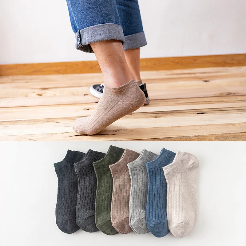 

10pcs=5Pairs/lot Men Boat Socks Summer Autumn Casual Soft Black Coffee Invisible Cotton Socks Male Ankle Sock slippers Meia