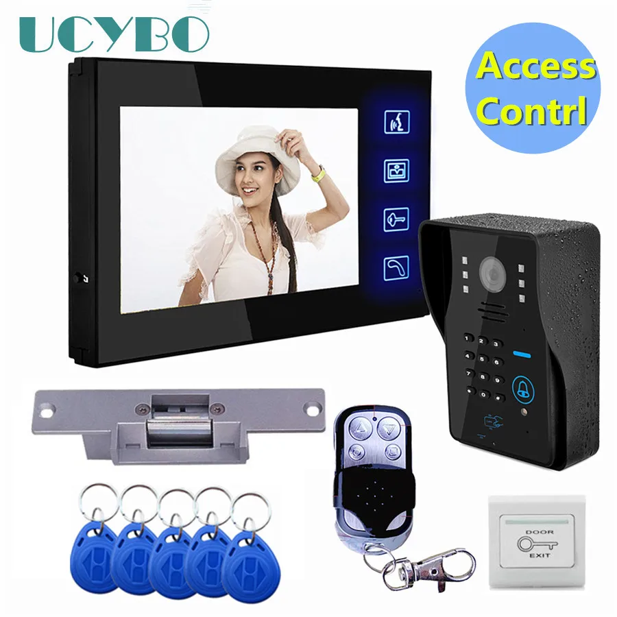 7 "Lcd Video deurtelefoon intercomsysteem RFID deurtoegangscontrolekit buitencamera Elektrisch slot + draadloze afstandsbediening