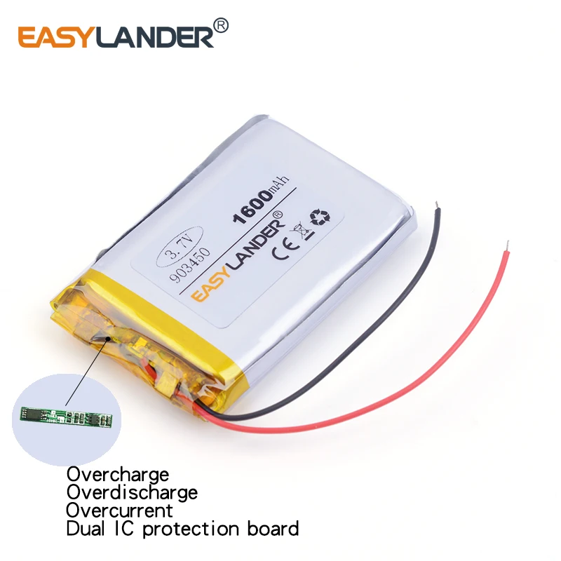 903450 1600mAh 3.7V Rechargeable Lithium Li-ion Polymer Battery for Mp3 Speaker E-book tablet pc