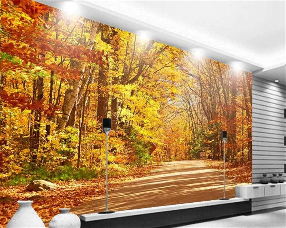 

beibehang Golden autumn forest in the track high-definition TV backdrop for home decoration wallpaper papel de parede wall paper