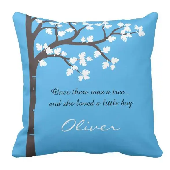 Blue The Giving Tree Throw Pillow Case Novelty Blue Personalised Boy Kid Gifts Custom Name Cushion Cover for Boys Birthday Gifts