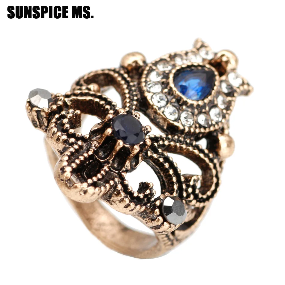 New Vintage Tulip Rings For Women Turkish Antique Gold Color Resin Ethnic Wedding Jewelry Bohemia Bronze Female Ring 2018 Gifts