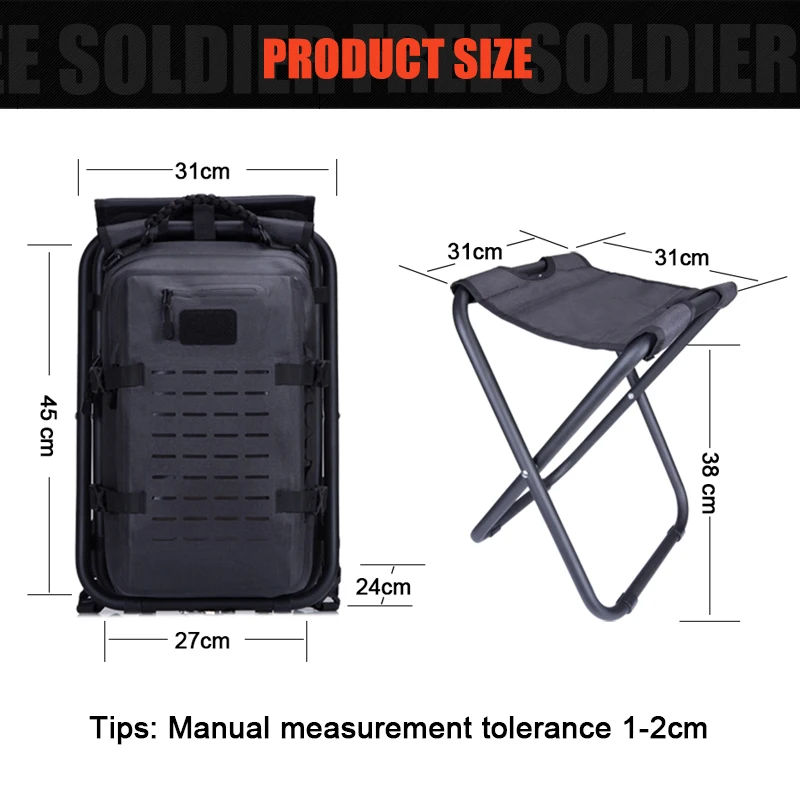 FREE SOLDIER Outdoor Sports Hiking Tactical Military Backpack Detachable Bag for Men, Multi-Function Portable Chair for Fishing