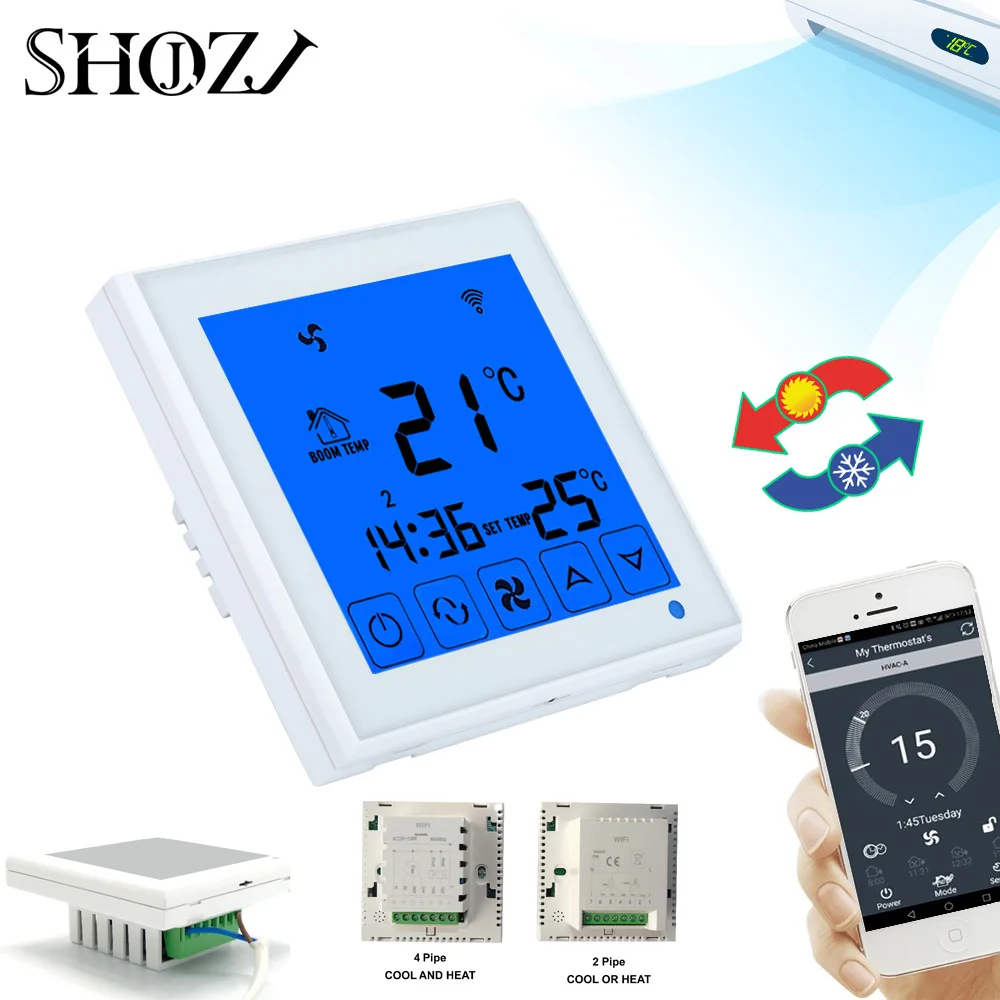 Imagem -04 - Termostato de Ventilador para Aquecimento Resfriamento Controle de Temperatura Central Inteligente de ar Condicionado 2p 4p
