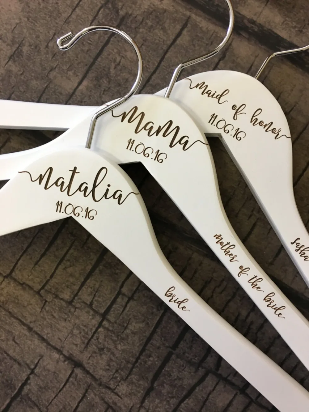 Personalized Engraved Name Bride, Bridesmaid   Wooden Wedding Dress Hangers,Hen Parties, Bridal Showers gifts,three color hanger