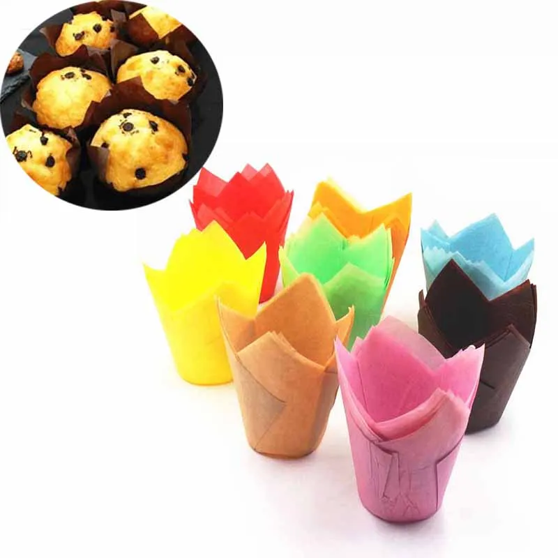 Paper Cup Holder Cake Cup Food Grade Paper Tray Muffin Cup Tulip Bakeware Oil-resistant High TemperatureDinner Tool Mold 50pcs