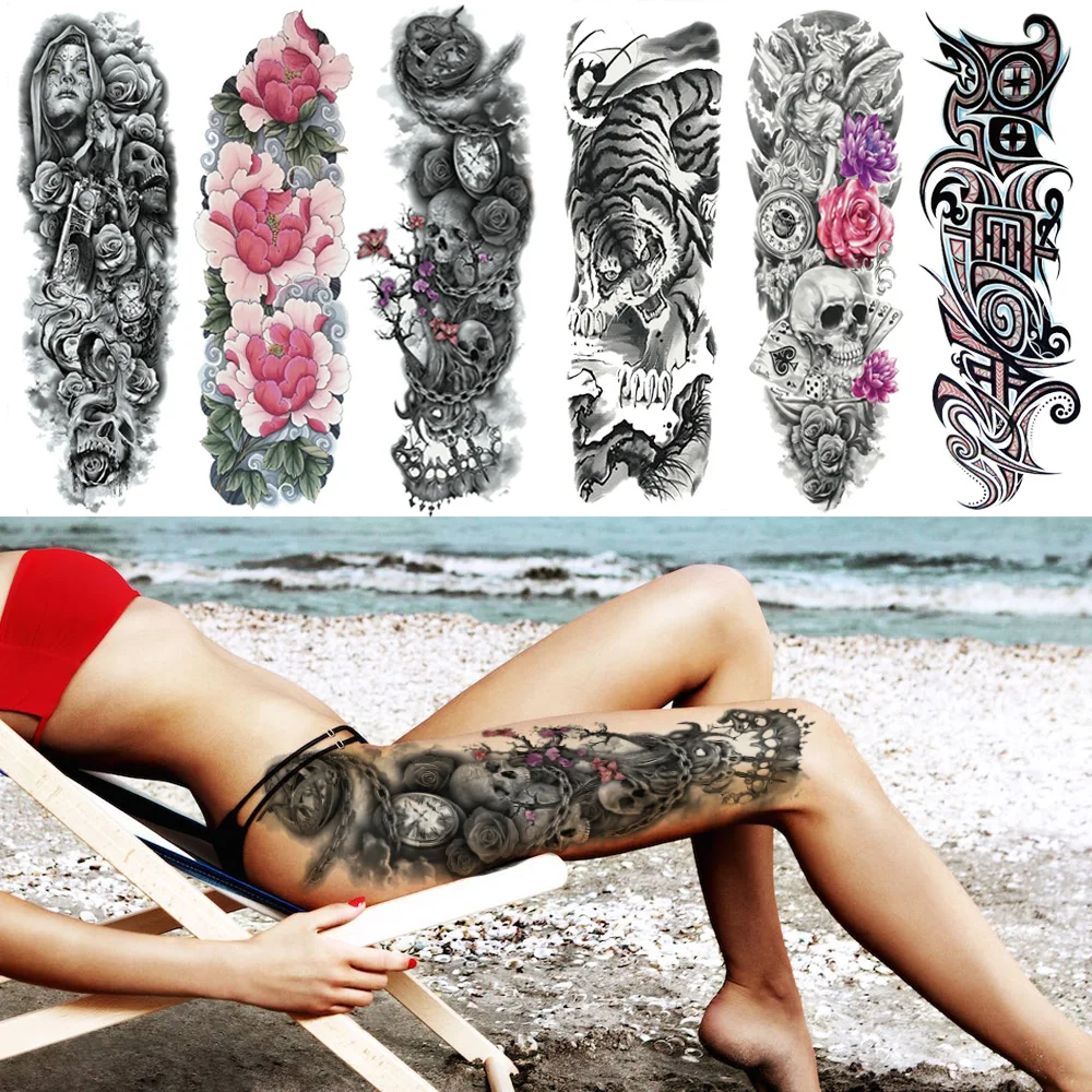 FANRUI 500 Pieces Wholesale Fake Full Arm Tattoo Temporary Long 48x17cm Flower Fox Tatoo Flash Body Art Tattoo Stickers Supplies