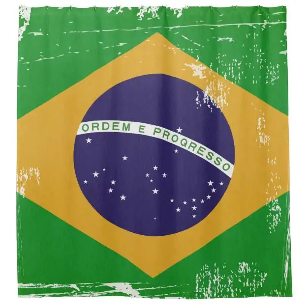 Novelty Distressed Grunge Brazil Flag Bathroom Curtain Set Cool Brazil National Flag Shower Curtain Waterproof Polyester Printed