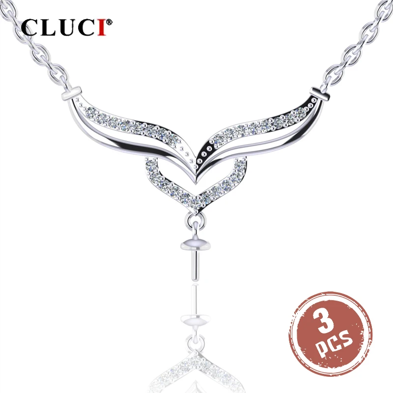 

CLUCI 3pcs 925 Sterling Silver Angel Swing Heart Zircon Pendant Necklace for Women Valentine Day Gift Necklace Jewelry SN053SB