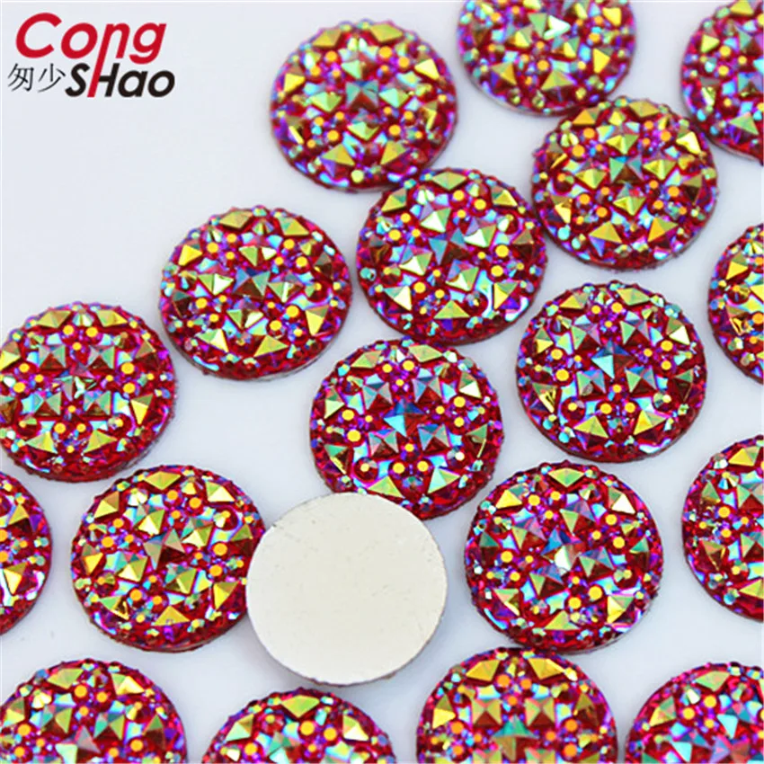 Cong Shao 50pcs 10/12/14/16mm Colorful Flatback Stones And Crystals AB Resin Round Rhinestone Trim DIY Wedding Dress Beads WC32