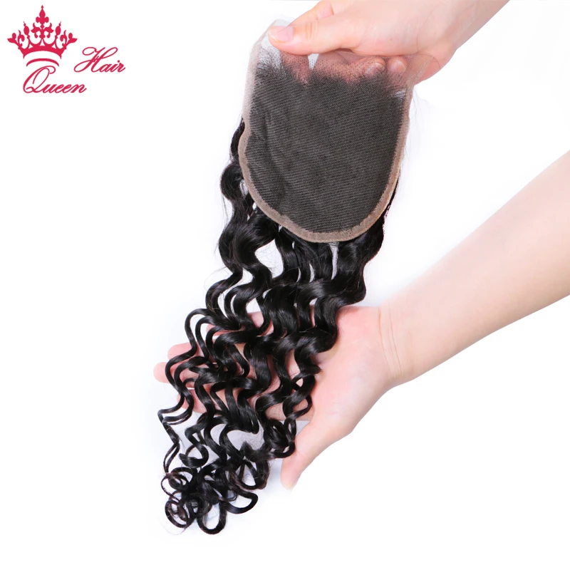 Queen Hair Products Peruvian Lace Closures Human Hair Water Wave 12 - 22inch 4x4 150% Density Hair Extensions Virgin Raw Hair