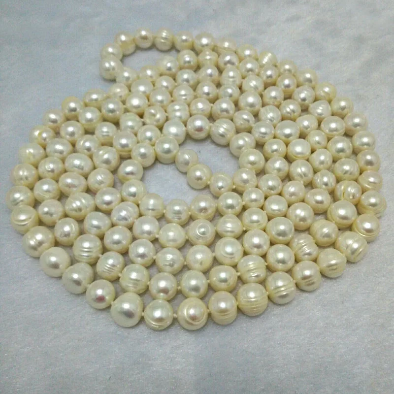 48 inches 9-10mm Natural White Potato Pearl Long Chain Necklace