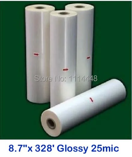 

2 Rolls 8.7"x 328' 1mil Glossy Bopp Hot Laminating Film 1" Core for Lamination Laminate machine 25 MIC