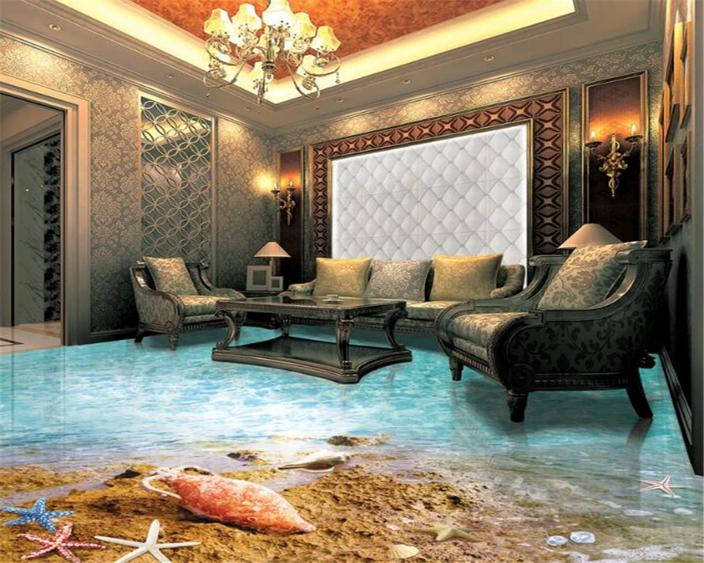 Beibehang beach starfish shell beach ocean living room bedroom bathroom self-adhesive waterproof 3d flooring 3D wallpaper mural