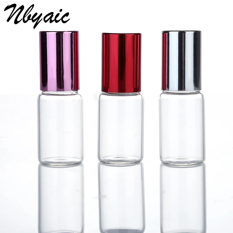 5ml10ml 48pcs Transparent Glass Roll On Essential Oil Empty Perfume Bottle Stainless Steel Roller Ball Refillable Makeup Tools