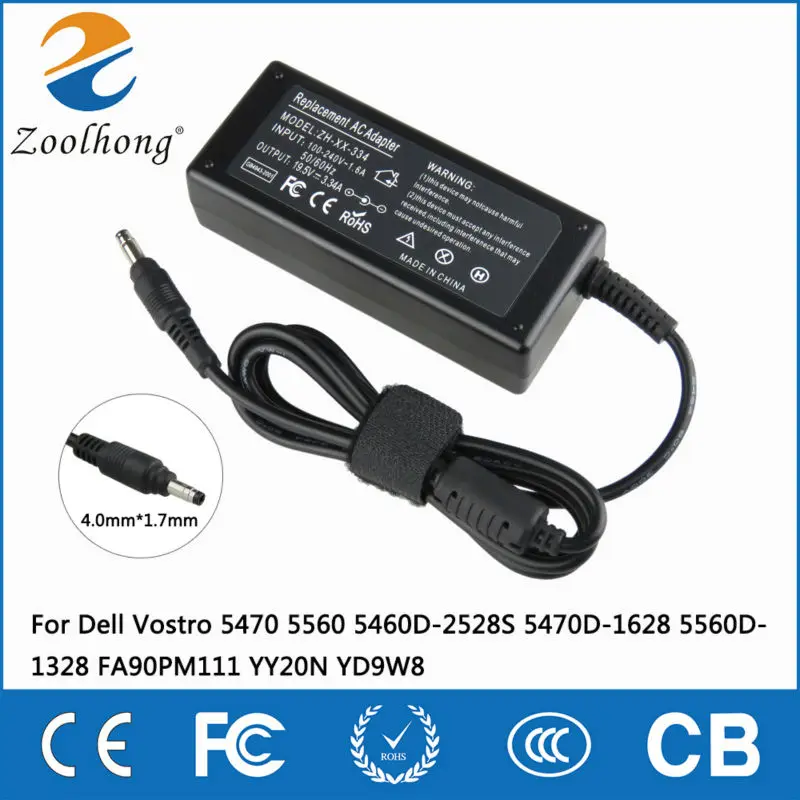 19.5V 3.34A 65W Ultrabook Power Supply For Dell With 4.0x1.7mm Bullet Head HA65NS5-00 A065R064L 01X9K3