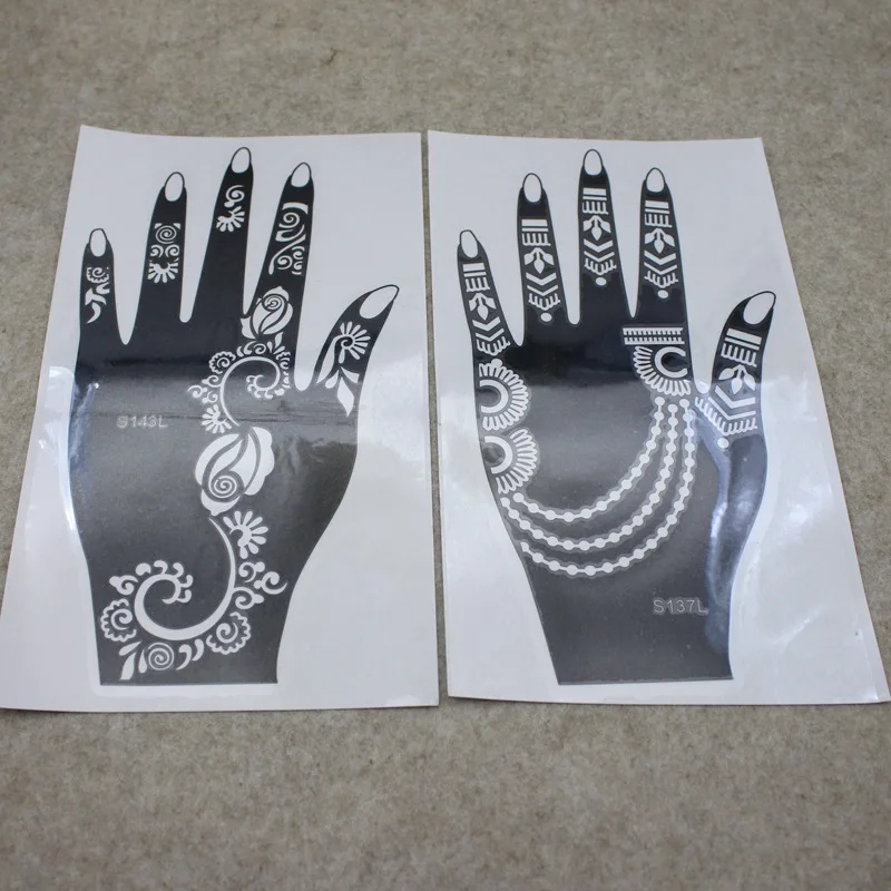 20 pçs/lote Grande Mehndi Henna Tatuagem Stencils Kit Flor Glitter Airbrush Indiano Modelos de Henna Estêncil para Pintura À Mão