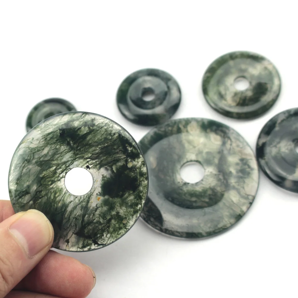 donut shape natural moss agate stone beads natural gemstone beads DIY loose beads for jewelry making one piece wholesale !