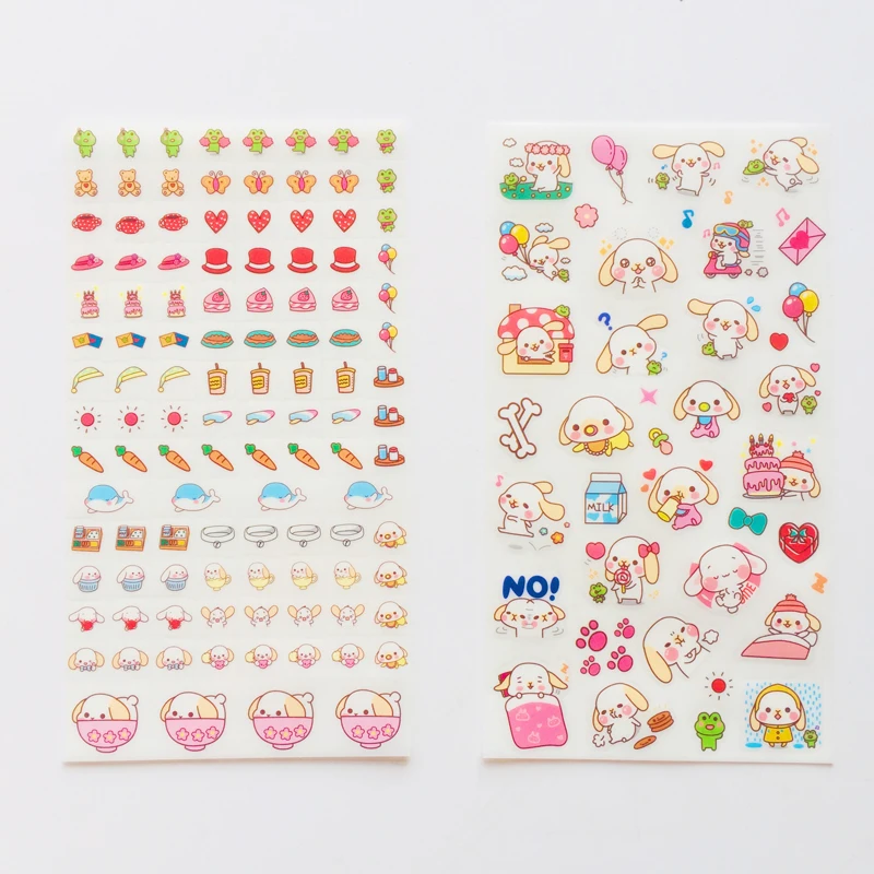 6 Sheets Kawaii Big Ear Puppy Dog Adhesive Stickers Decorative Album Diary Stick Label Paper Decor Hand Account Q02