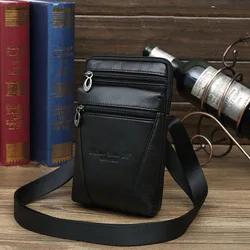 Genuine Leather Men's Shoulder Bags Small Square High Quality Multi-Function Messenger Bag Retro Business Office Mobile Phone St