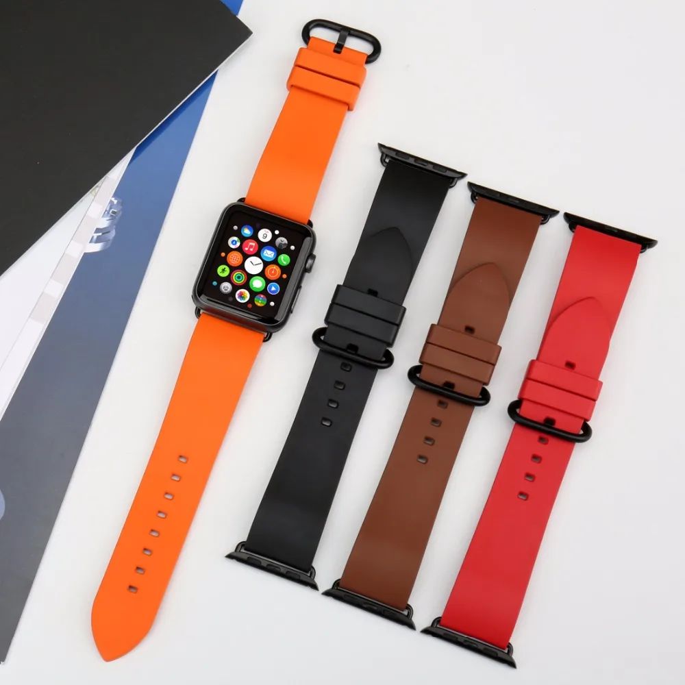 Nuevo color de moda naranja correa de reloj de caucho fluorado para deportes apple venda de reloj 42mm 38mm serie 1 y 2 iwatch correas de reloj