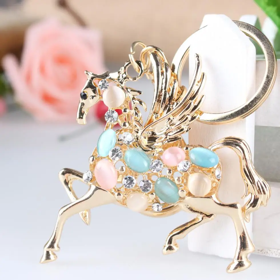 Flying Horse Creative Crystal Rhinestone Charm Pendant Purse Bag Car Key Ring Chain Creative Wedding Party Christmas Gift