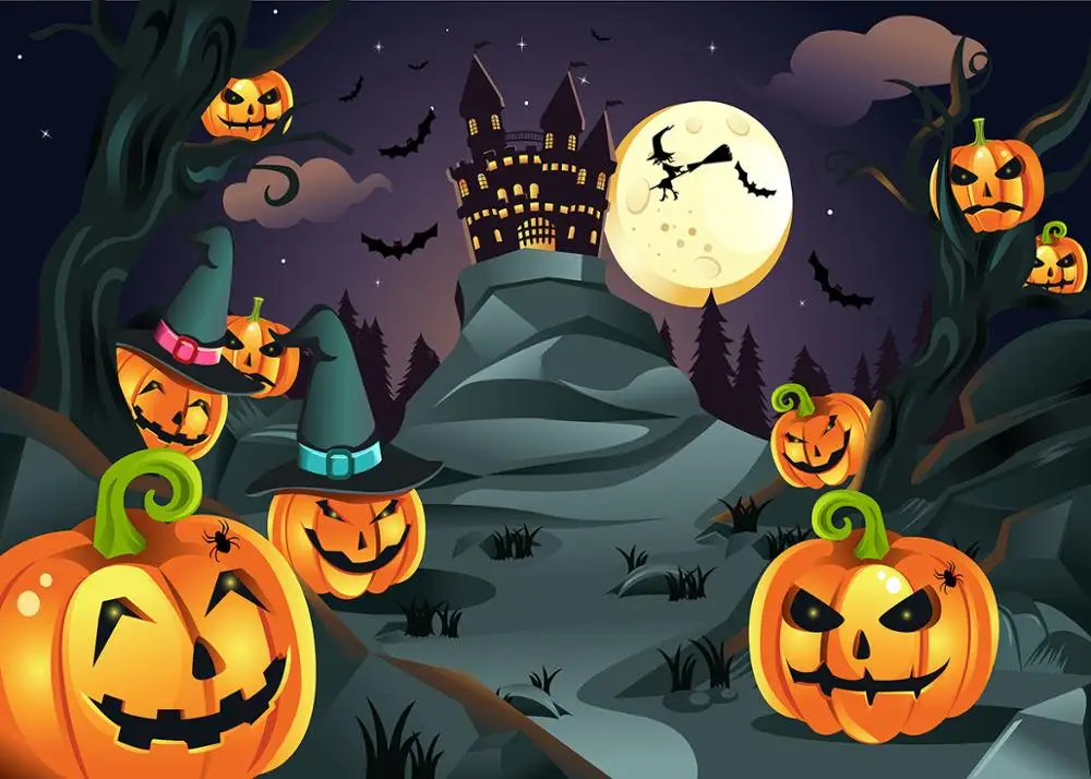 Capisco ฮาโลวีนการถ่ายภาพฉากหลังปราสาทฟักทองแม่มดภายใต้แสงจันทร์ภาพพื้นหลังสตูดิโอช่างภาพ Props