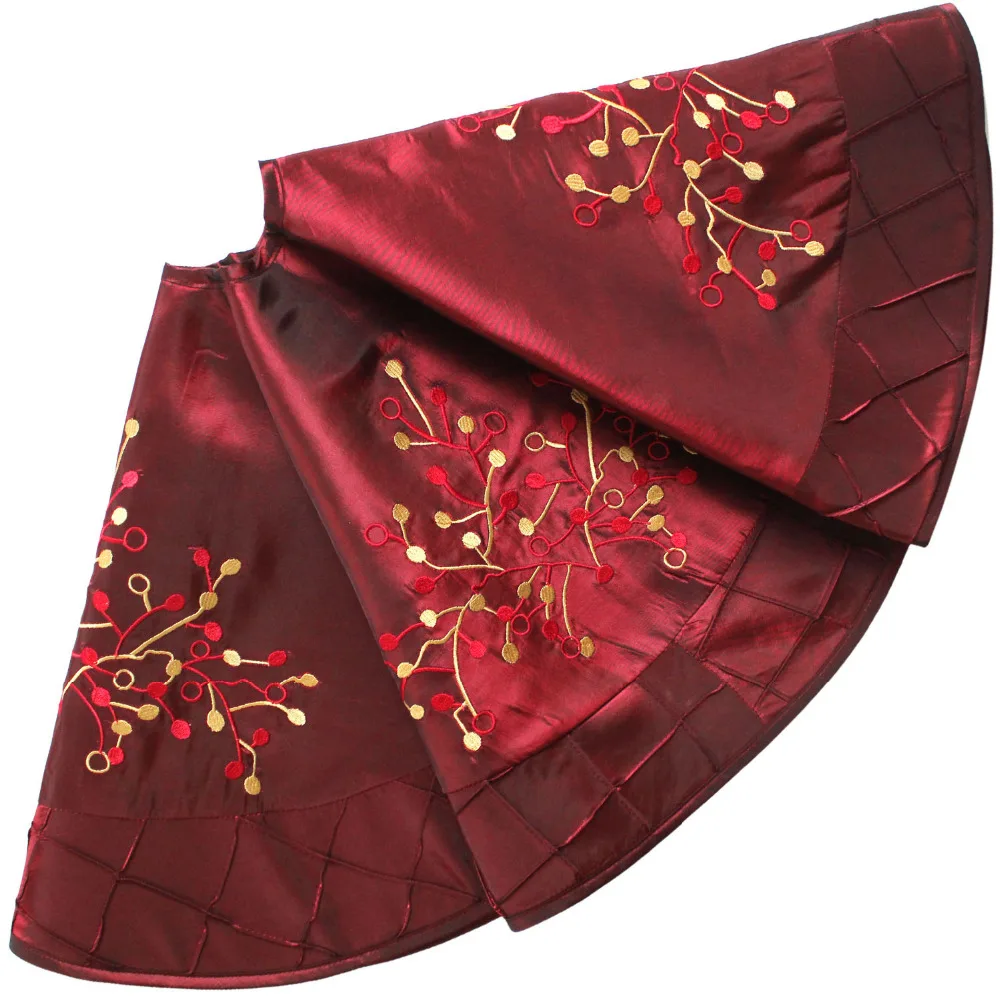 Deluxe Embroidered berry with Handcraft Pintuck Border,Extra Large Burgundy Christmas Tree Skirt-50\