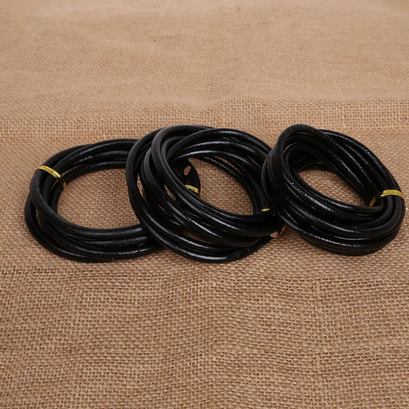 2016 New Coming Handmade Craft Real Leather Rope Black Round Bracelet Cord String Dia 4 5 6 mm for Jewelry Making Pick Size