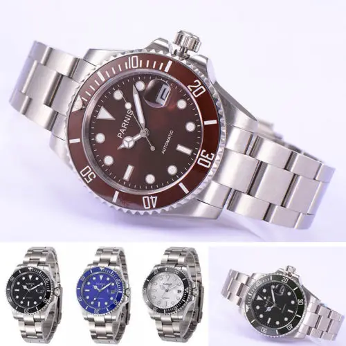 

40mm parnis Black Blue White Dial Sapphire Glass Romantic gifts Luminous Marks Date ceramic bezel Automatic movement men's Watch