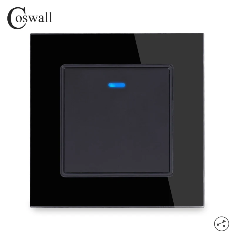 Coswall Crystal Glass Panel 1 Gang 2 Way Pass Through Light Switch On / Off Stair Wall Switch Switched With LED Indicator