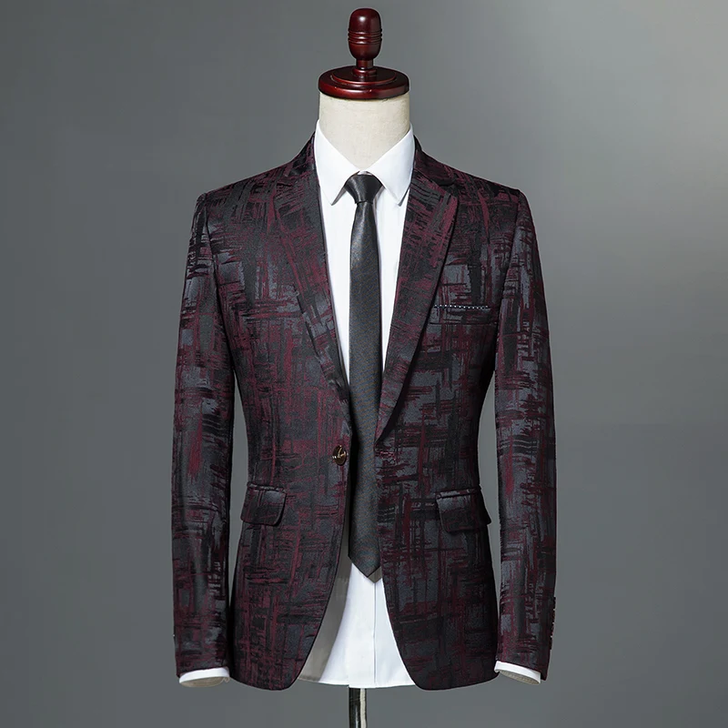 

2019 New Spring Autumn Classic Suit Jacket Single Button Casual Slim Fit Business Suit Jacket Men Dress Blazer Wine Red Grey