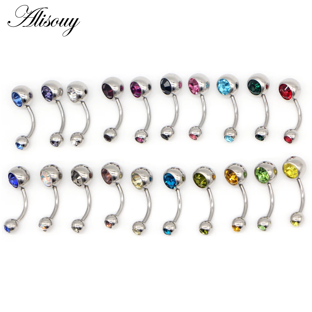 Alisouy Piercing Navel Surgical Steel Single Rhinestone Belly Button Rings Navel piercing Piercings Ombligo Body Percing