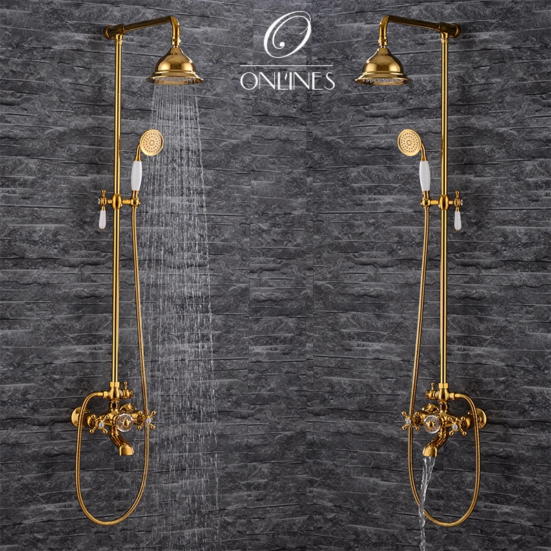 German online European antique full copper and gold shower faucet wall mounted shower faucet