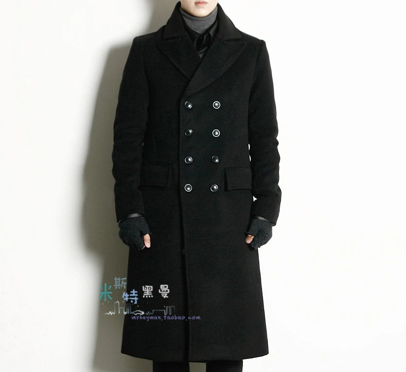 Homemade 18-winter Korean slim double-breasted double-lapel overcoat, woolen overcoat, long British trench coat.     S-6XL!!