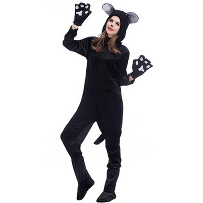 Unisex Adult Halloween Black Cat Costume Bear Cosplay Animal Winter Jumpsuit Pajamas Christmas Masquerade Party Dress