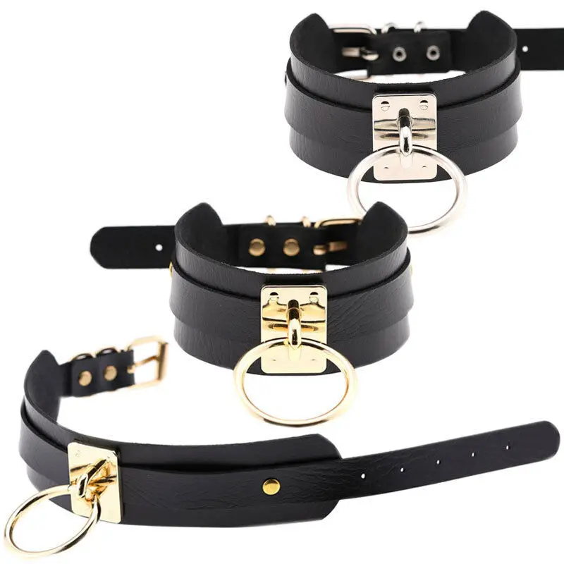 New Fashion Punk Gothic Wide PU Leather O Ring Collar Choker Necklace Women