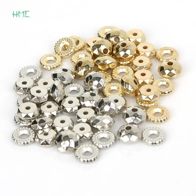 100PCS 5-11mm Rhodium/KC Gold Plastic CCB loose Spacer Wheel Round Beads for DIY Necklace Bracelets DIY Jewelry Findings Making