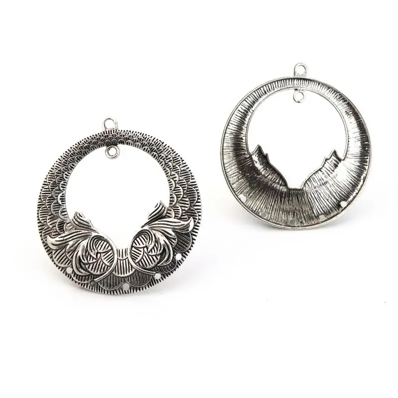 2 PCS 5 Hole Big Round Antique Silver Flower Connector For Jewelry Making Earring Necklace Diy Accessories Wholesale Supply