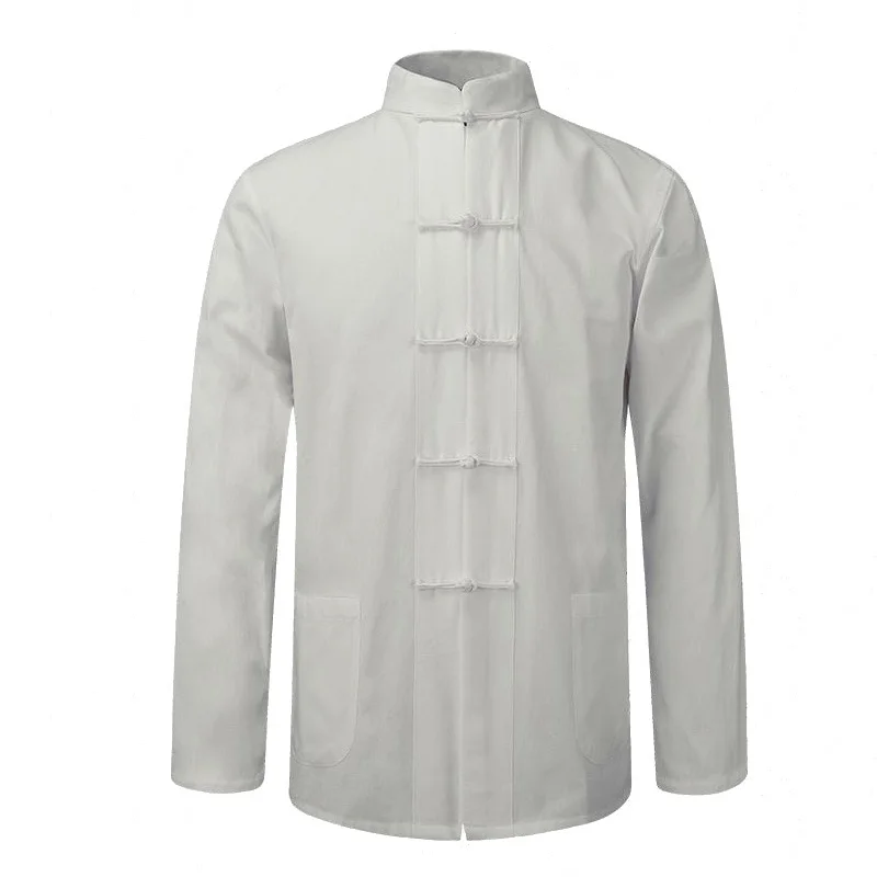 

Men's 100% Cotton Long Sleeve Shirt Traditional Chinese Kung Fu Tai Chi Uniform Autumn Spring Jacket for Men