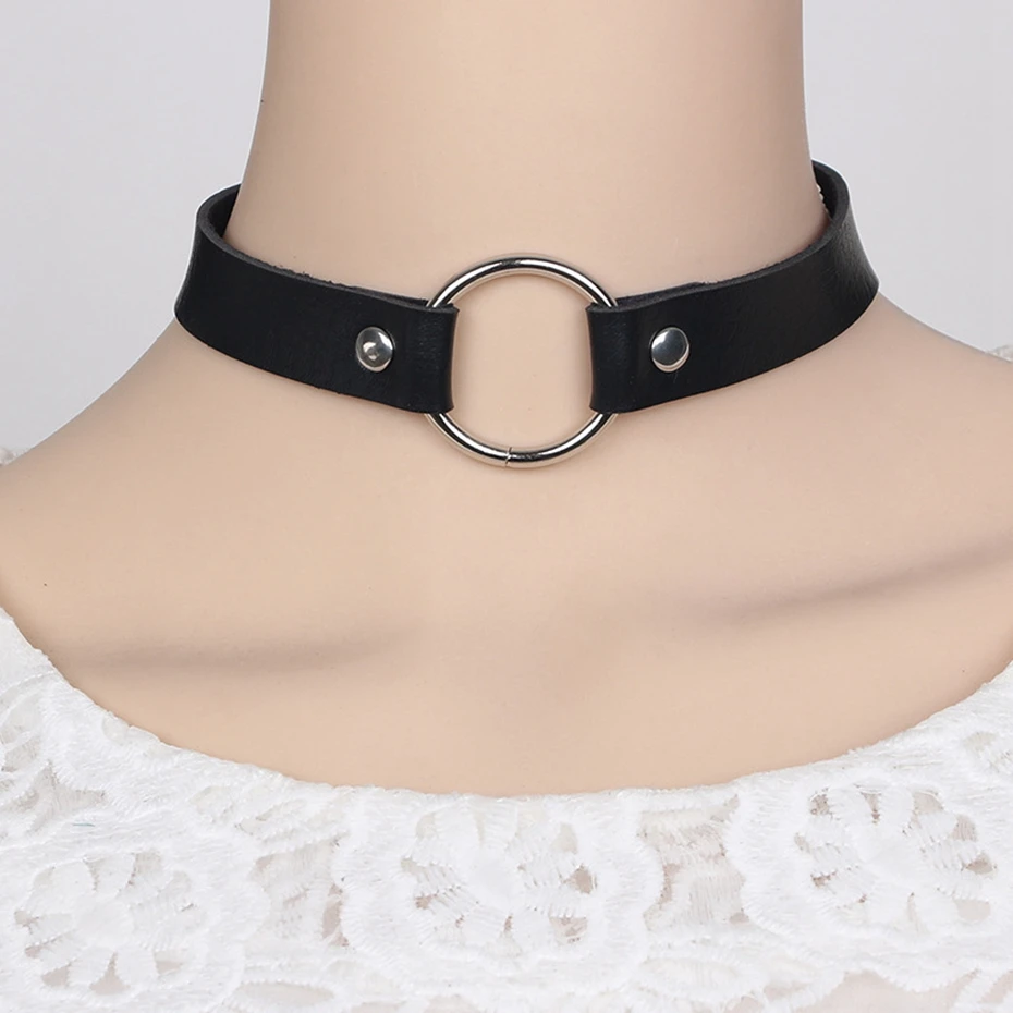 New Stylish Punk Gothic Handmade Necklace Spike Rivet Buckle PU Leather O Circle Collar Choker Summer Style Chain Neck Jewelry