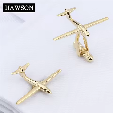 HAWSON Funny Jewelry Airplane Cuff links High Quality Gold-Color Novelty Cufflinks for Mens Shirt