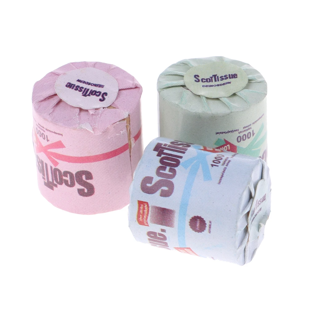 3Pcs 1/12 Dolls House Miniature Bathroom Decor Mini Toilet Paper Paper Towel Roll Tissue