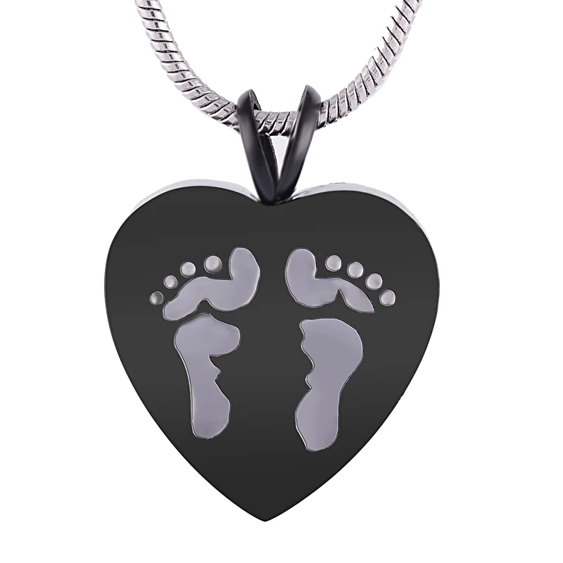 JJ8006 Foot Print&Heart Pendant Cremation Urn Jewelry Necklace Human Ashes Keepsake Memorial Pendant with 20