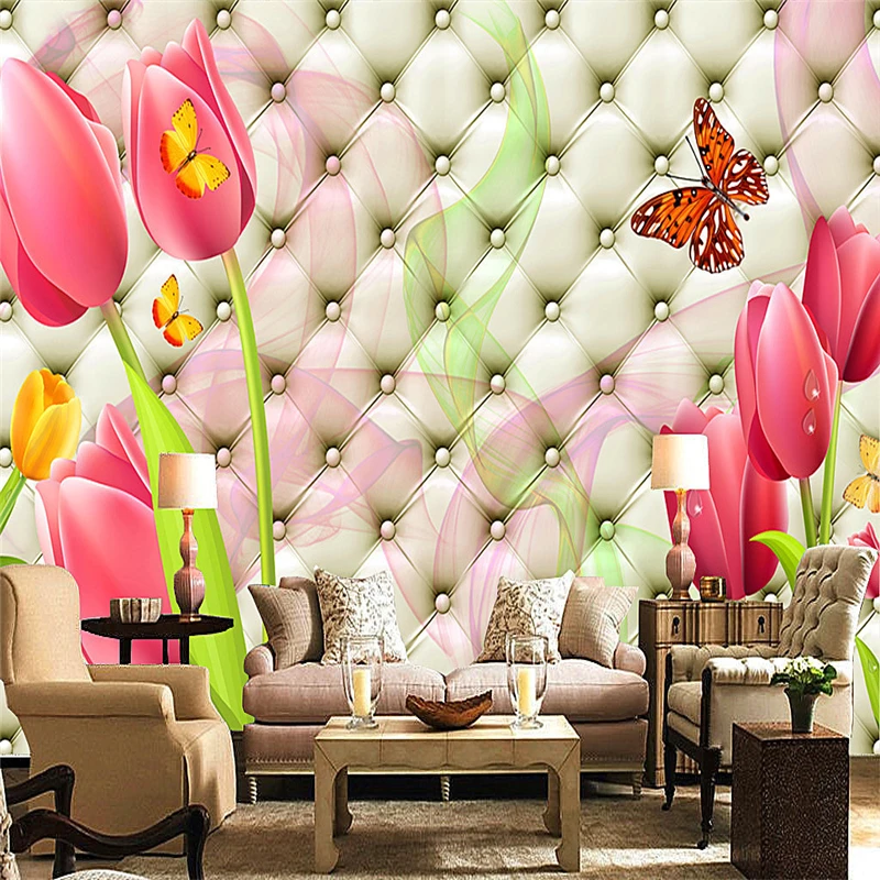 beibehang  photo wallpaper Large 3D Stereo romantic wedding room cozy living room bedroom tulip flowers 3d mural wallpaper