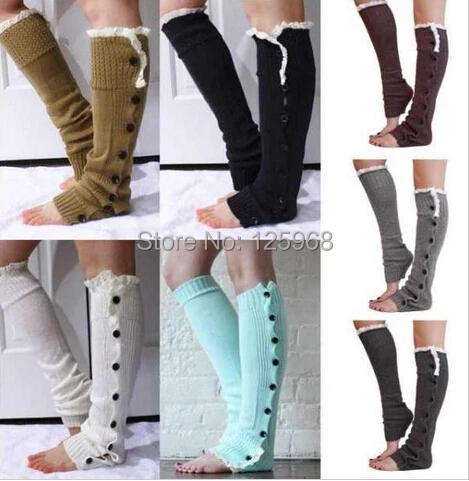 Free Shipping! leg warmers for women Button Down Boot Cuffs lace trim gaiters Boot Socks Knit/Crochet Leg Warmers 7colors