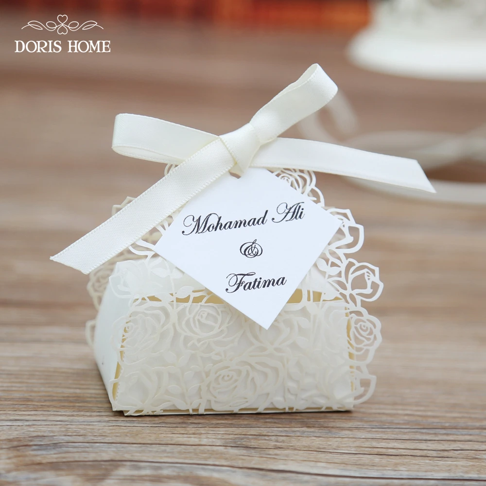 100pcs Cream Rose Laser Cut Wedding Favor Boxes Wedding Candy Box Casamento Wedding Favors And Gifts