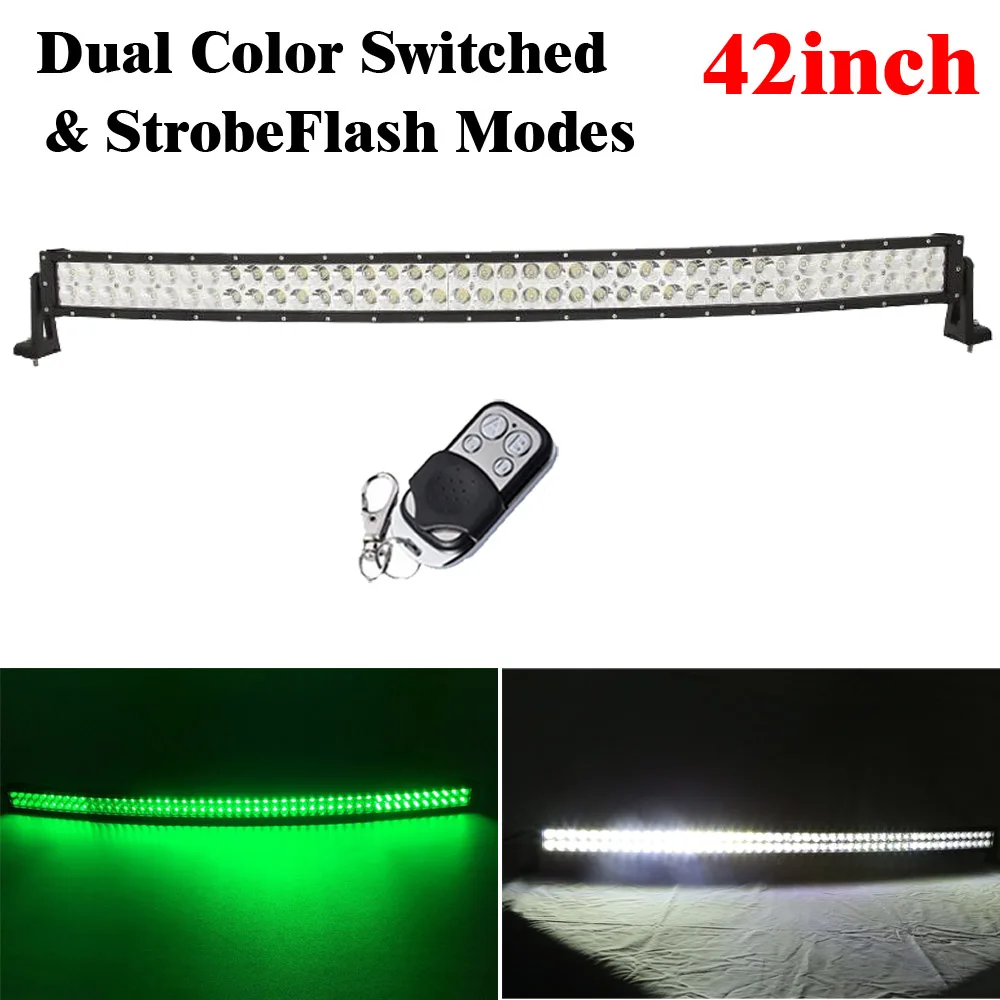 

42INCH 480W White/Green/Strobeflash Led Curved Work Light Bar Spot Flood Combo Offroad Driving For Truck SUV 4X4 4WD ATV Hunting